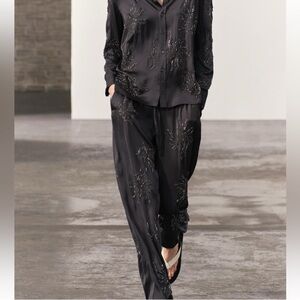 Zara Black Embroidered Pants